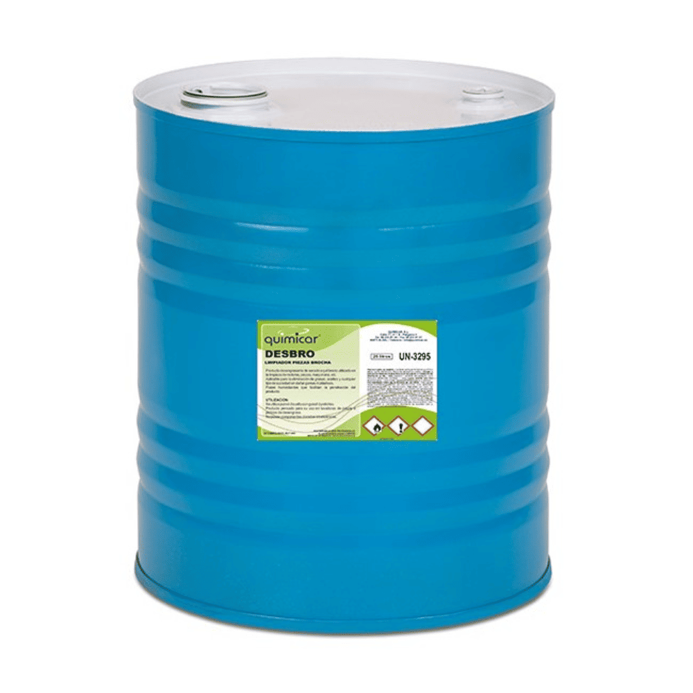 Bid&oacute;n met&aacute;lico azul con producto desbrozante industrial Desbro