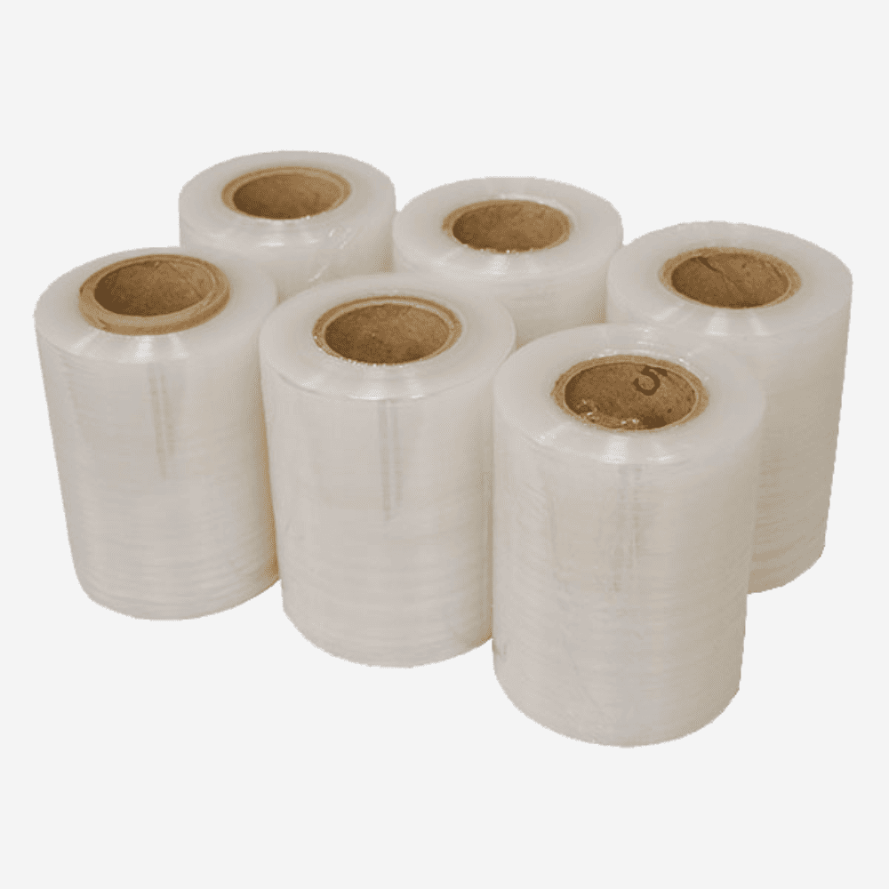 Pack de seis rollos de mini film estirable transparente con núcleo de cartón