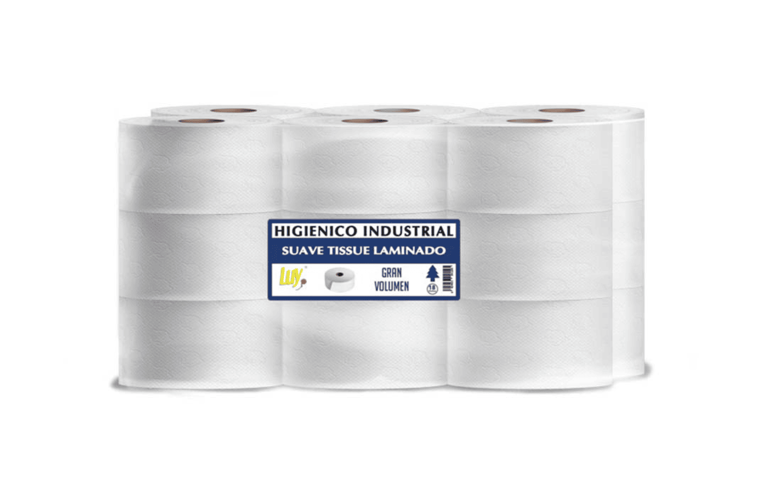 Papel higi&eacute;nico industrial de gran volumen en rollos