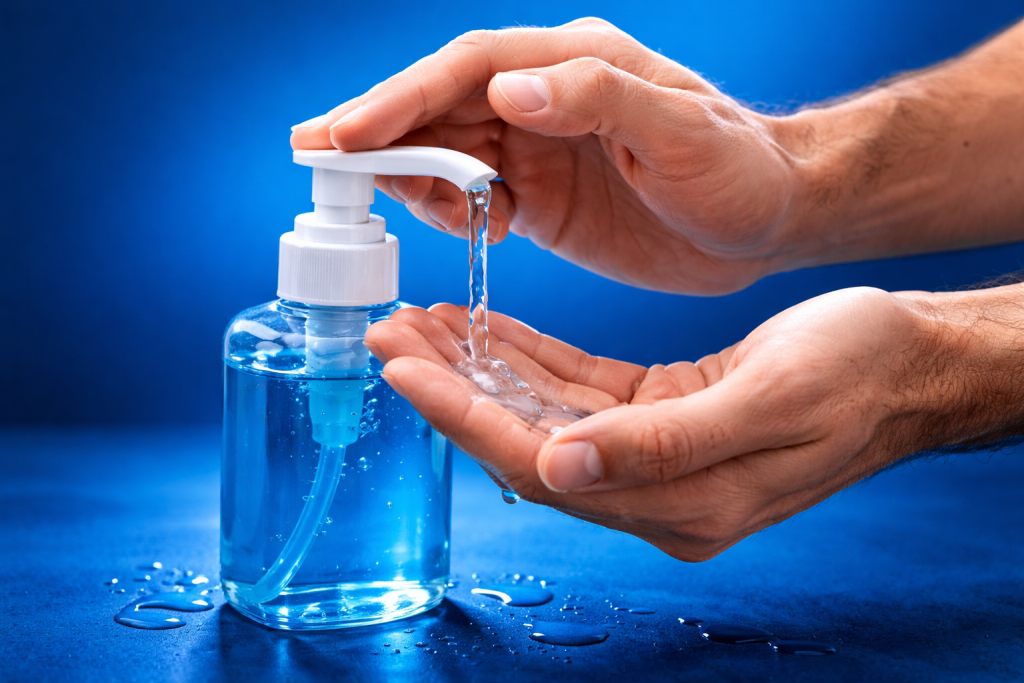 Aplicaci&oacute;n de gel lavamanos en manos