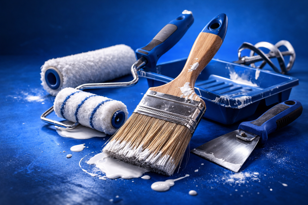 Herramientas de pintura como brochas y rodillos